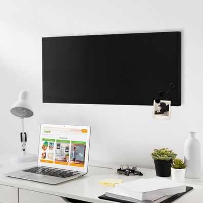 banjado® Design Magnettafel 78x37cm Magnetwand aus Metall schwarz Memoboard Pinnwand