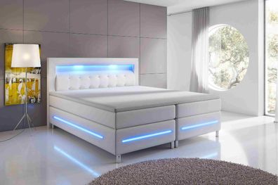 FURNIX Boxspringbett Hailyn 3 140/200 cm mit Metallfüße und LED ohne Bettkasten