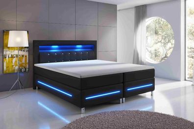 FURNIX Boxspringbett Hailyn 3 180/200 cm mit Metallfüße und LED ohne Bettkasten