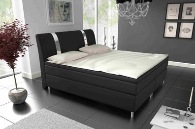 FURNIX Polsterbett Railey 140x200 Doppelbett mit Topper &Metallfüße Schwarz