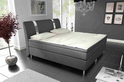 FURNIX Polsterbett Railey 180 x 200 Doppelbett mit Topper & Metallfüße Grau