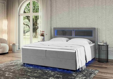 FURNIX Boxspringbett Valerio 180x200 mit Doppelbett Topper und Bettkasten TN15