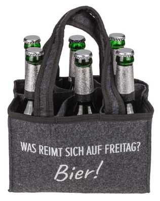 Flaschenträger "Was reimt sich auf Freitag? Bier!" für 6 Flaschen 0,33 L