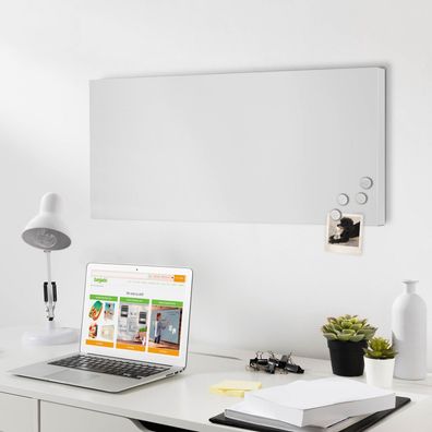 banjado® Design Magnettafel 78x37cm Magnetwand aus Metall weiß Memoboard Pinnwand