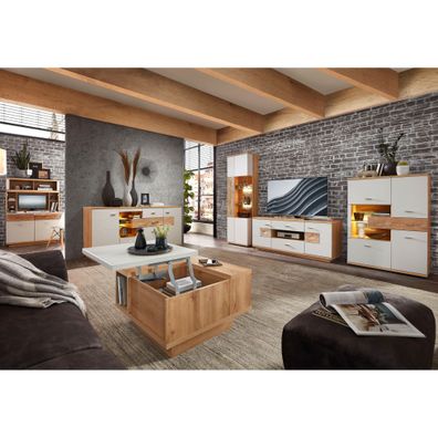 Wohnzimmer Valente 50 lichtgrau matt 6-teilig Vitrine Highboard LED