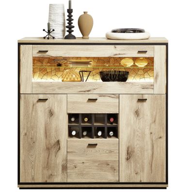 Highboard Robin 5 Viking Oak 125x125x40 cm Anrichte Schrank LED