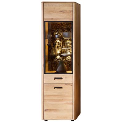 Vitrine Morena 1 Wildeiche komplett massiv 60x205x39 cm Schrank LED