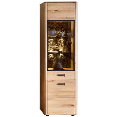 Vitrine Morena 2 Wildeiche komplett massiv 60x205x39 cm Schrank LED