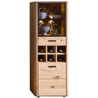 Vitrine Morena 4 Wildeiche komplett massiv 60x169x39 cm Schrank LED