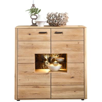 Highboard Morena 5 Wildeiche komplett massiv 120x122x39 cm Schrank LED