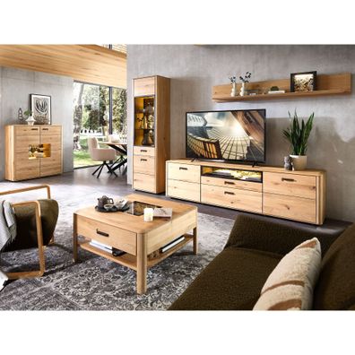 Wohnzimmer Morena 45 Wildeiche komplett massiv 5-teilig Wohnzimmer LED