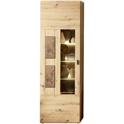 Vitrine Marian 1 Artisan Eiche 65x201x37 cm Glasvitrine LED