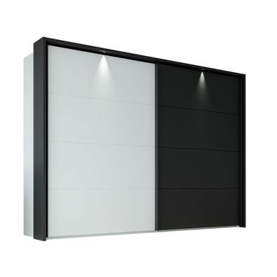 Schwebetürenschrank Rouven 2 Secret Grey schwarz 270x210x61 cm LED