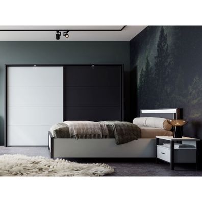 Schlafzimmer Rouven 11 Secret Grey schwarz 4-teilig Bett Schrank LED