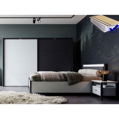 Schlafzimmer Rouven 11K Secret Grey schwarz 8-teilig Rost Matratze LED