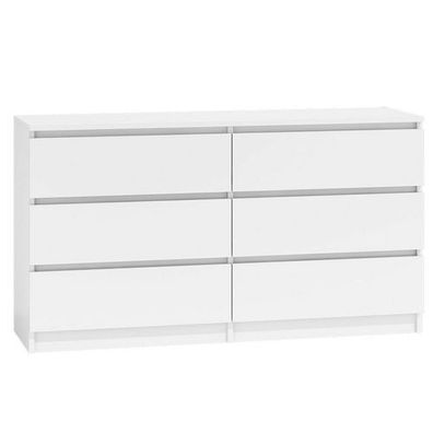 Kommode Bella 6 Weiß Matt 119 cm - Sideboard mit 6 Schubladen