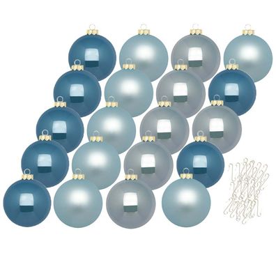 Weihnachtskugeln 20 Stk 6cm elysian blue + 40 Haken in gold