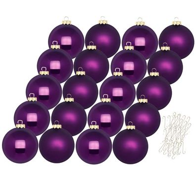 Weihnachtskugeln 20 Stk 6cm purple symphony + 40 Haken gold