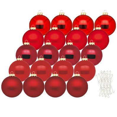 Weihnachtskugeln 20 Stk 6cm ruby red + 40 Haken gold