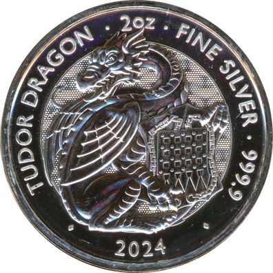 Großbritannien 2024 - Royal Tudor Beasts - Tudor Dragon - 2 Oz Silber*