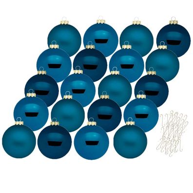 Weihnachtskugeln 20 Stk 6cm deep blue + 40 Haken gold