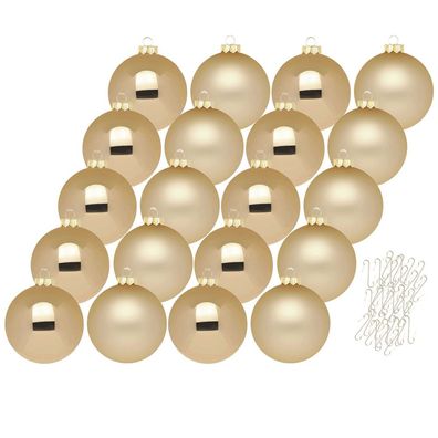 Weihnachtskugeln 20 Stk 6cm brokatgold + 40 Haken gold