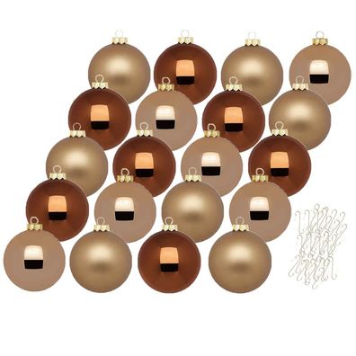 Weihnachtskugeln 20 Stk 6cm winter toffee + 40 Haken gold