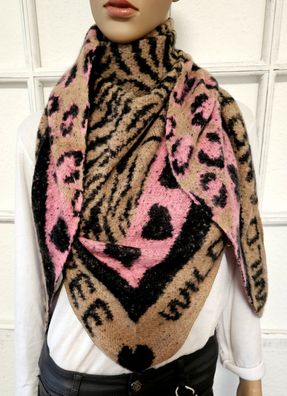 XXL Dreieckstuch Tuch Schal Viskose Wolle Animal/Herzen Schriftzug Camel/Rosa/Schwarz