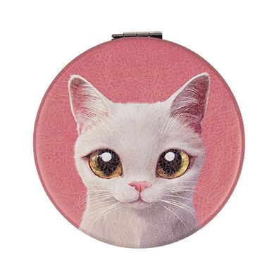 Clayre & Eef Handspiegel Ø 7 cm Rosa Kunststoff Glas Rund Katze (Gr. Ø 7x1 cm)