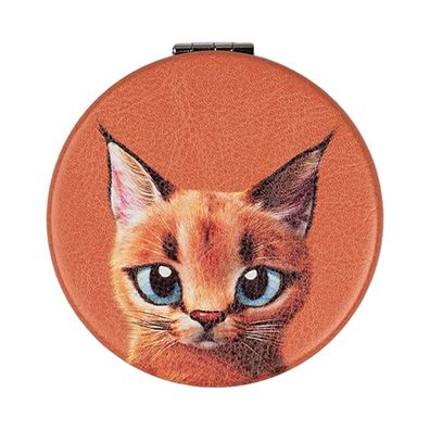 Clayre & Eef Handspiegel Ø 7 cm Orange Kunststoff Glas Rund Katze (Gr. Ø 7x1 cm)