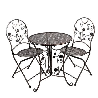 Clayre & Eef Bistro-Set Bistrotisch Bistrostuhl 3-Teilig Ø 60x70 cm Braun Metall