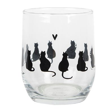 Clayre & Eef Wasserglas 300 ml Transparant Glas Katzen (Gr. Ø 8x9 cm / 300 ml)