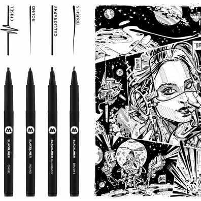 Molotow Blackliner SET 3 Fineliner-Set schwarz 4 St