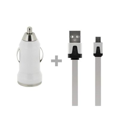 4-OK Flachkabel USB auf Micro-USB mit KFZ-Ladeadapter 24V in Weiss