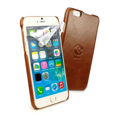 Tuff-Grip Vintage Leder Hülle Cover für Apple iPhone 6 in Braun + Schutzfolie