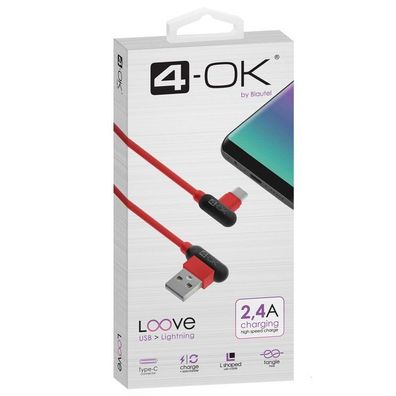 4-OK Loove T-Type Cable USB 2.4 A auf USB-C Lade-/Datenkabel 1m - Rot