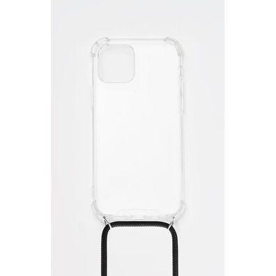 4-OK Cover Phone LACE für iPhone 12 / 12 Pro mit Kordel - Transparent/Schwarz