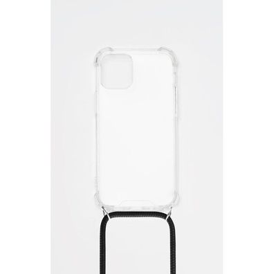 4-OK Cover Phone LACE für iPhone 12 mini mit Kordel - Transparent/Schwarz