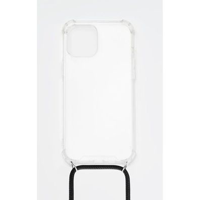 4-OK Cover Phone LACE für iPhone 12 Pro Max mit Kordel - Transparent/Schwarz