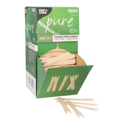 Papstar "pure" 1000 Pommes-Frites-Gabeln, Holz 8,5 cm | Packung (1000 Stück)