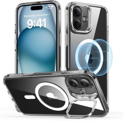 ESR Classic Hybrid HaloLock Case mit Stash Stand für Apple iPhone 16 - Transparent