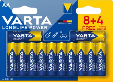 12x Varta Longlife Power 4906 Mignon AA Batterie 1,5V 2960mAh LR6