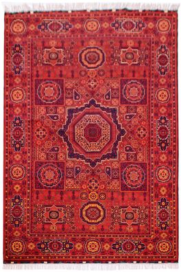 Teppich Orient Afghan Ziegler Mamluk 200x300 cm 100% Wolle Rug Handgeknüpft rot