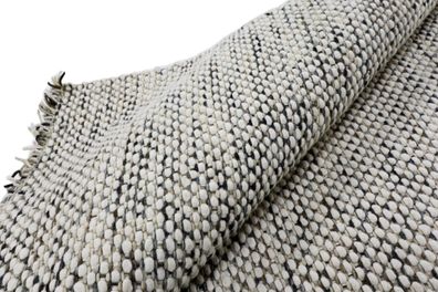 Teppich Sunshine Handwebteppich 170x230 cm 100% Wolle Rug Handgewebt creme grau