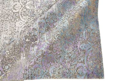 Designer Teppich Vintage 200x290 cm Bambusseide Viscose Seidenglanz grau lila