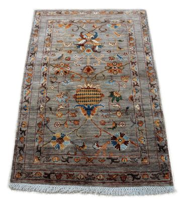 Teppich Orient Ziegler Sultani 83x128 cm 100% Wolle Handgeknüpft Rug grau