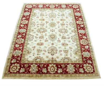 Teppich Orient Ziegler Chobi 167x220 cm 100% Wolle Handgeknüpft Rug rot beige