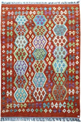 Teppich Afghan Kelim Handgewebt 100% Wolle 150x200 cm Handarbeit Flachgewebe