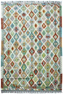 Teppich Afghan Kelim Handgewebt 100% Wolle 200x290 cm Handarbeit Handgewebt Rug