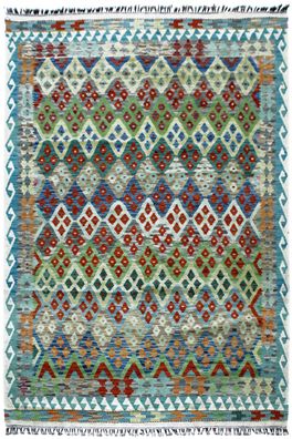 Teppich Afghan Kelim Handgewebt 100% Wolle 200x280 cm Handarbeit Handgewebt Rug